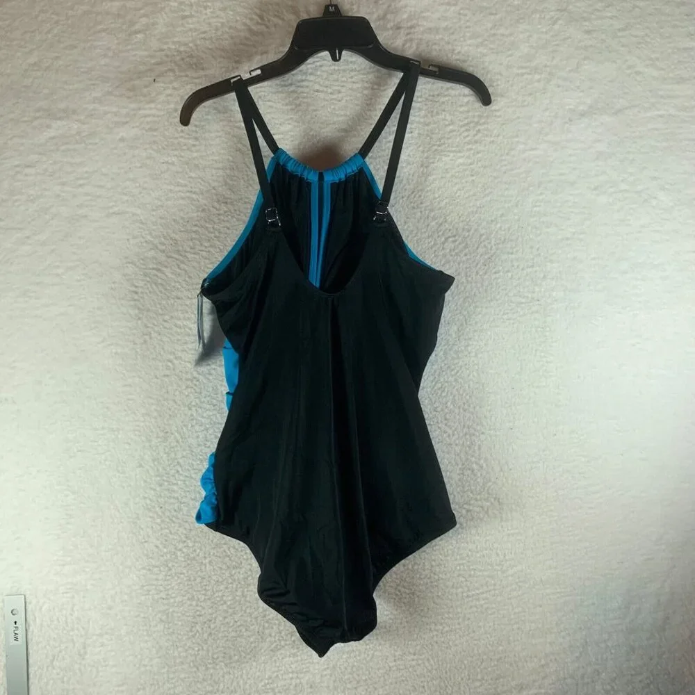 Swim Solutions Women's Ruched Front High‎ Neck One Piece Swimsuit Size 18 NWT - Picture 6 of 10